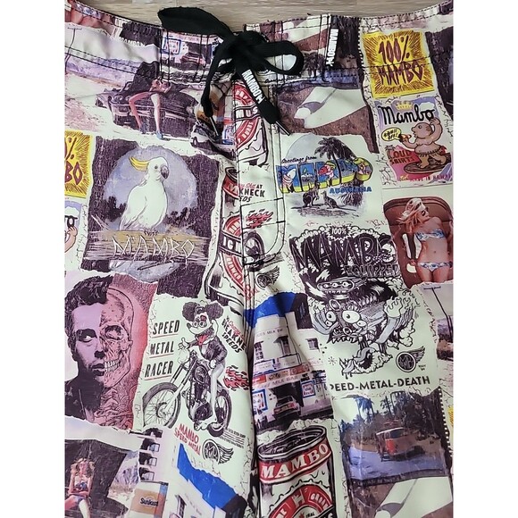 Mambo Australia‎ Board Shorts Men's Size 36 Graphic Comic Portrait Skull Pinup - Picture 4 of 13